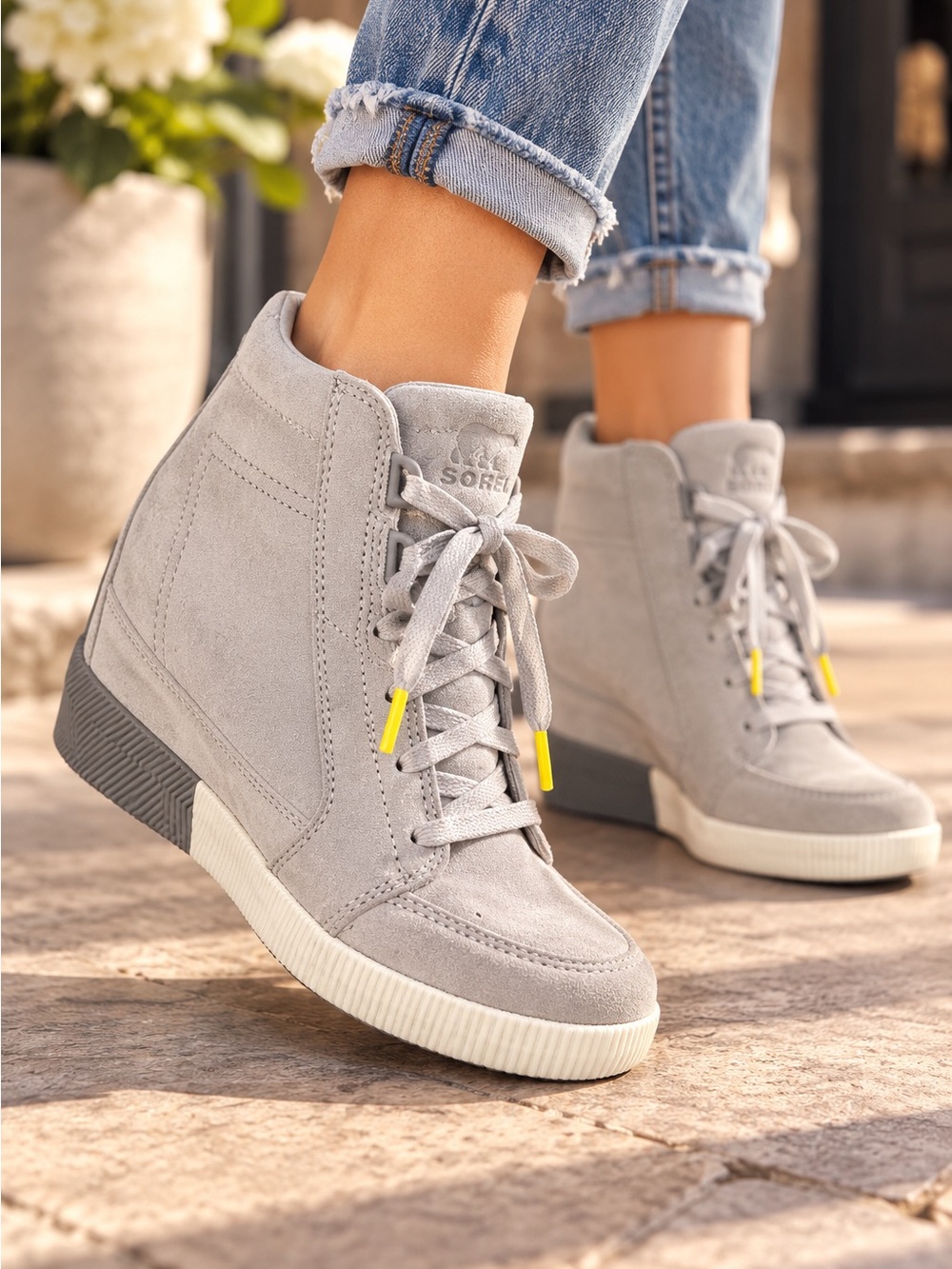 SOREL Gray Suede Hidden Wedge High-Top Sneakers – Size 6.5